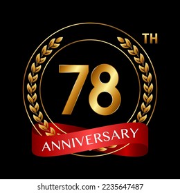 78th Anniversary. Anniversary Logo Design with Laurel Wreath and Red Ribbon for Celebration Event, Wedding, Invitation, Greeting Card. Logo Vector Illustration
