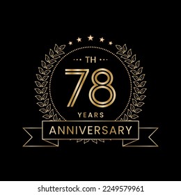 Diseño del logo del 78º Aniversario con corona de laurel para la celebración del evento, invitación, pancarta, afiche, volante, tarjeta de saludo. Diseño de arte de línea, Ilustración de vectores de logotipos