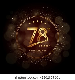 78th anniversary logo with gold double line style decorated with glitter and confetti Vector EPS 10
