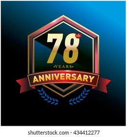 78th anniversary logo with gold ring and red ribbon. Anniversary signs illustration. Gold anniversary logo design and illustration