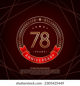 78th anniversary logo with golden laurel wreath and double line numbers, logo design for anniversary celebration event, double line style vector design