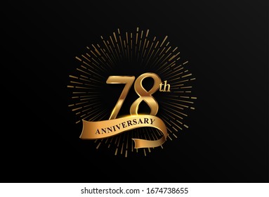 78th anniversary logotype with fireworks and golden ribbon, isolated on elegant background. vector anniversary for celebration, invitation card, and greeting card.