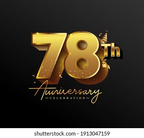78th Anniversary Logotype with Gold Confetti Isolated on Black Background, Vector Design for Greeting Card and Invitation Card