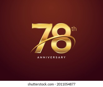 78th anniversary logotype golden color with swoosh, isolated on elegant background for anniversary celebration event.