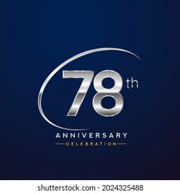 78th anniversary logotype silver color with swoosh or ring, isolated on blue background for anniversary celebration event.