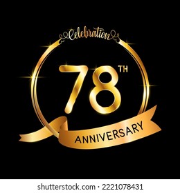 78th Anniversary. Perfect template design for Anniversary celebration event with gold color ribbon and ring, vector illustration