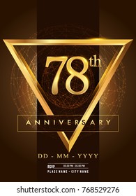 78th anniversary poster design on golden and elegant background, vector design for anniversary celebration, greeting card and invitation card.