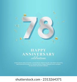 78th anniversary vector template with a golden number and confetti spread on a gradient background