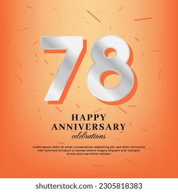 78th anniversary vector template with a white number and confetti spread on an orange background