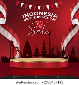 78th of august indonesian independence day sale square banner for social media post with abstract gradient red and white background design