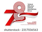 78th Happy Indonesia independence day Vector number logo design with red white ribbon