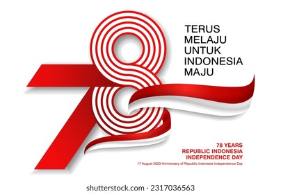 78th Happy Indonesia independence day Vector number logo design with red white ribbon