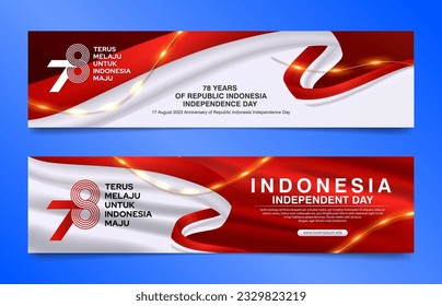 78th Happy Indonesia independence day banner design with translation of slogan is "Keep Moving Forward for Advanced Indonesia"