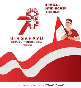 78th  Happy Indonesia Independence day greeting card. translate from indonesian: Dirgahayu Repubik Indonesia with cartoon background