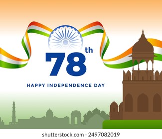 78th Independence day of India greeting with tricolor Indian flag. 15th August template for website and social media.