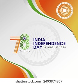 78th India Independence Day August 15th 2024 Greeting Design with 78th Logo. 78th Bharat Ganarajya Independence Day 2024 Banner, Poster, Background, Feed, Template.