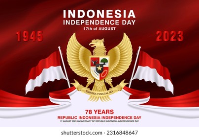 78th indonesia independence day background design with garuda, ribbon and indonesia flag