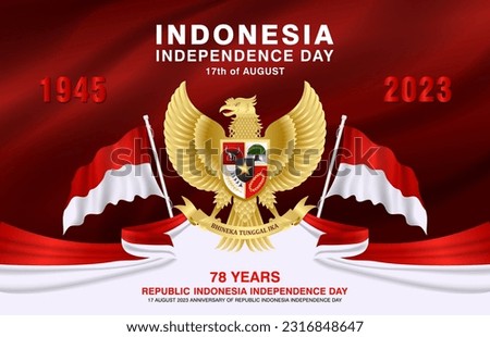 78th indonesia independence day background design with garuda, ribbon and indonesia flag