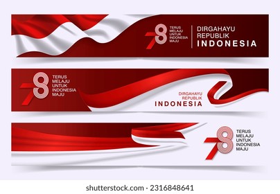 78th of indonesia independent day horizontal banner collection with red white flag design