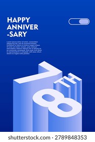 78th Modern anniversary poster template featuring a bold 3d isometric number on a vibrant blue background.