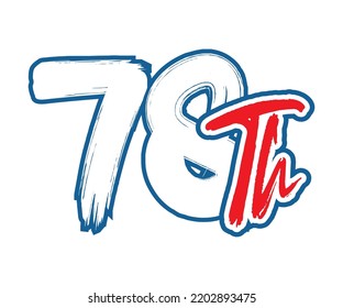 78th Ordinal Number counting vector art illustration with stunning font on red trim blue on white background