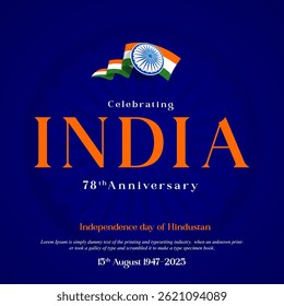 78th year of India Independence Day, 15 August vector illustration.