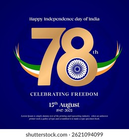 78th year of India Independence Day, 15 August vector illustration.