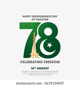 78th year of Pakistan's Independence Day, 14 August vector illustration.