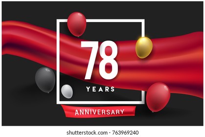 78th years Anniversary celebration logo, isolated on red ribbon and balloon, vector elements for banner, invitation card and birthday party.