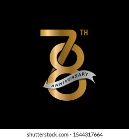 78th years gold anniversary celebration simple logo, isolated on dark background. celebrating Anniversary logo with elegance golden color vector design for celebration,
