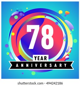 78th years greeting card anniversary with colorful number and frame. logo and icon with circle badge and background