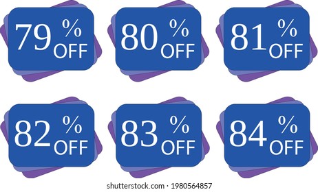 79%, 80%, 81%, 82%, 83%, 84% de descuento. Banner azul de descuento para ofertas y promociones especiales.