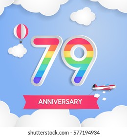 79 Anniversary Celebration Logo with Rainbow Colored and using Paper Art Design Style
