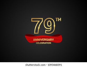 79 anniversary logotype design with line golden color and red isolated on dark background