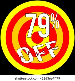 79% discount off, target in red and yellow on a black background.