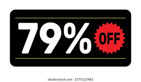 79% discount tag. icon vector Black, white and rad rectangular shape