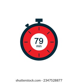 79 minutes, 79 min stopwatch vector icon. Stopwatch icon in flat style on a white background. Vector.