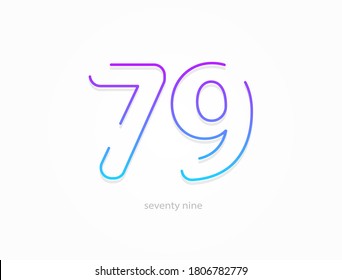 79 número, línea de degradado de trazo de contorno. Diseño moderno y dinámico de estilo creativo. Para logotipo, etiqueta de marca, elementos de diseño, aplicación y más. Ilustración vectorial aislada