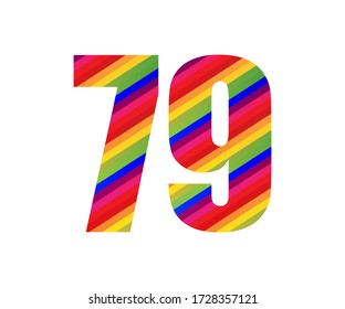 79 Number Rainbow Style Numeral Digit. Colorful Seventy Nine Number Vector Illustration Design Isolated on White Background.