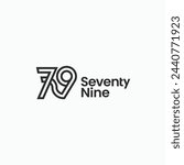 79 number seventy nine linked line minimal logo design concept. Isolated object on background