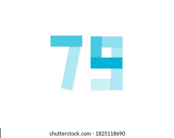 79 número, logotipo vectorial, fuente de diseño de corte de papel de tonos azules .Aislado sobre fondo blanco. Ilustración Eps10