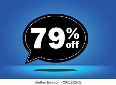 79% off - black and blue floating balloon - with blue background - banner for discount and reduction promotional offers
