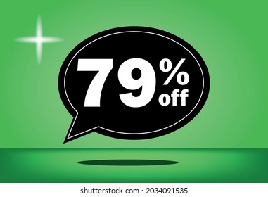 79% off - black and green floating balloon - with green background - banner for discount and reduction promotional offers