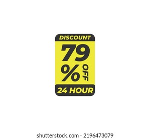 79% off coupon discount price tag product banner label vector art illustration. Isolated on White Background in yellow color