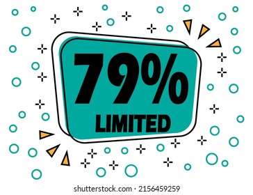 79% de descuento, oferta limitada. Cartel de burbuja para la reducción de precios en productos y tiendas.