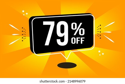 79% off. Orange banner with black balloon and special buy and sell offer