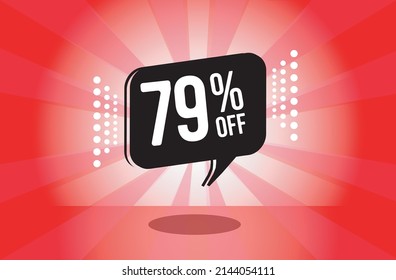 79% off. red banner with seventy nine percent discount on a black balloon for mega big sales.