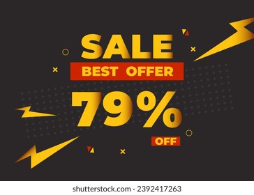 79% off sale best offer. Sale banner with seventy nine  percent of discount, coupon or voucher vector illustration. Yellow and red template for campaign or promotion.