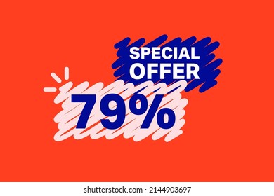 79% OFF Sale Discount banner shape template. Super Sale 79 percent Special offer badge end of the season sale coupon bubble icon. Modern concept design. Discount offer price tag vector illustration.