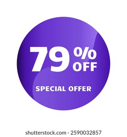 79% off. Seventy nine percent off, Special Offer. Discount sale banner design template. Discount tag. Vector illustration. Purple Design.